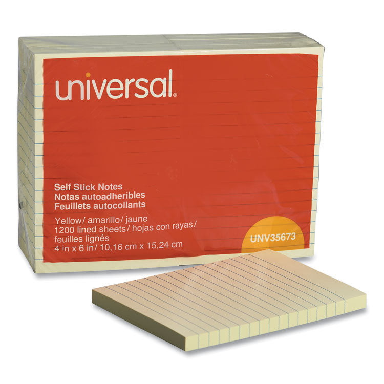 Universal - Self-Stick Note Pads, Note Ruled, 4" x 6", Yellow, 100 Sheets/Pad, 12 Pads/Pack