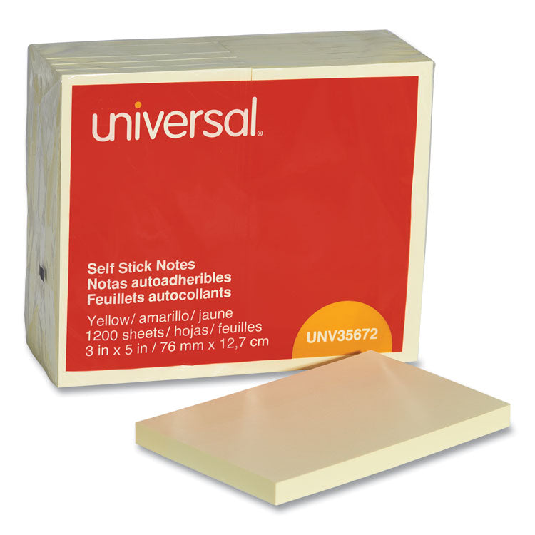 Universal - Self-Stick Note Pads, 3" x 5", Yellow, 100 Sheets/Pad, 12 Pads/Pack