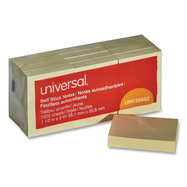 Universal - Self-Stick Note Pads, 1.5" x 2", Yellow, 100 Sheets/Pad, 12 Pads/Pack