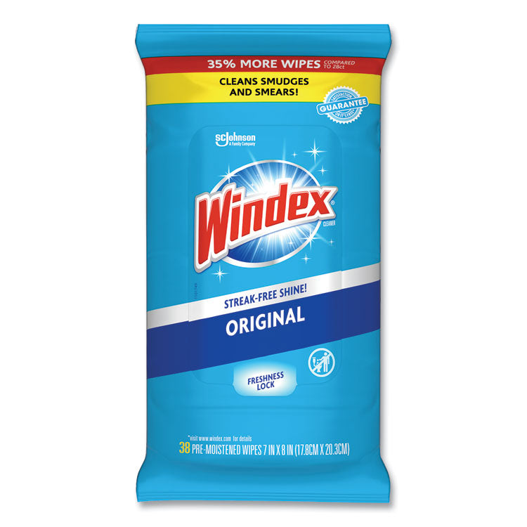 Windex - Glass and Surface Wet Wipe, Cloth, 7 x 8, Unscented, 38/Pack, 12 Packs/Carton