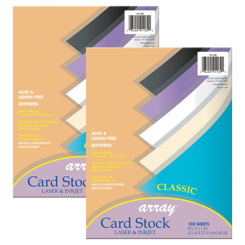 PACON - Classic Card Stock, 5 Assorted Colors, 8-1/2" x 11", 100 Sheets Per Pack, 2 Packs