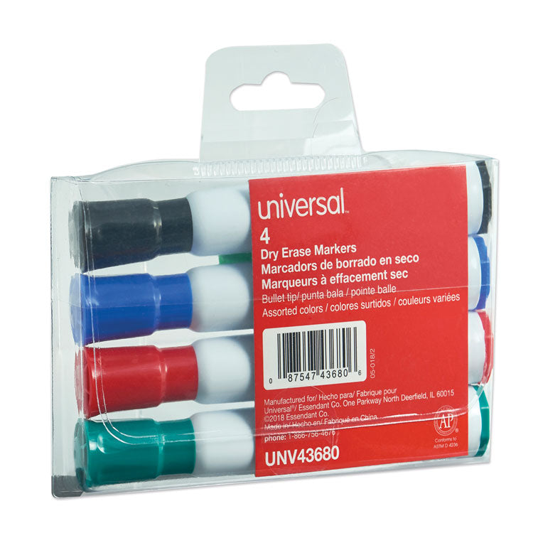 Universal - Dry Erase Marker, Medium Bullet Tip, Assorted Colors, 4/Set