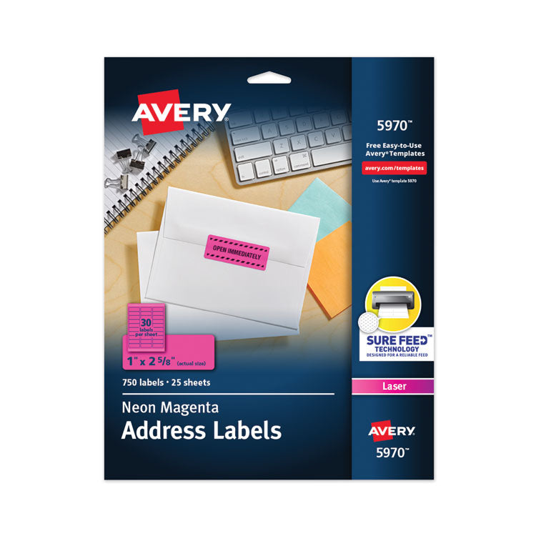 Avery - High-Visibility Permanent Laser ID Labels, 1 x 2 5/8, Neon Magenta, 750/Pack