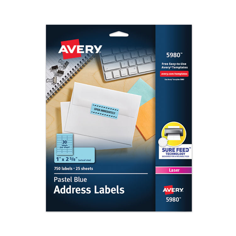 Avery - High-Visibility Permanent Laser ID Labels, 1 x 2 5/8, Pastel Blue, 750/Pack