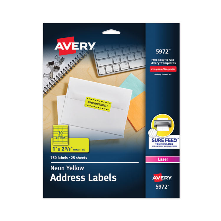 Avery - High-Visibility Permanent Laser ID Labels, 1 x 2 5/8, Neon Yellow, 750/Pack