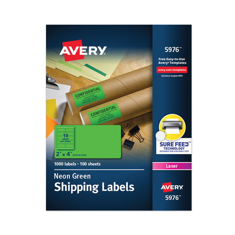 Avery - High-Visibility Permanent Laser ID Labels, 2 x 4, Neon Green, 1000/Box