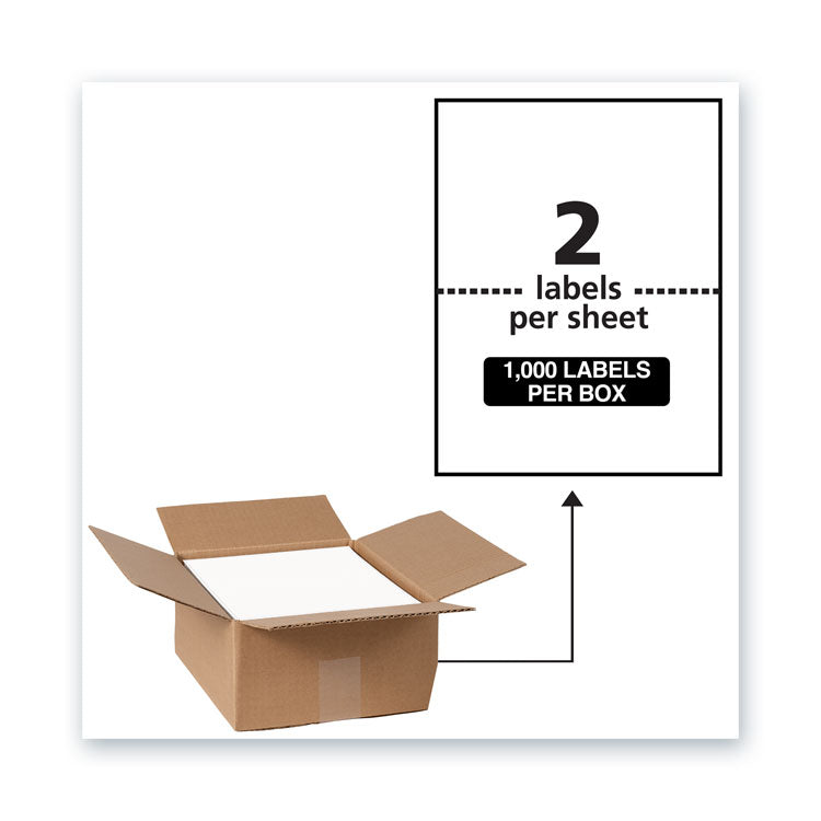 Avery - Waterproof Shipping Labels with TrueBlock Technology, Laser Printers, 5.5 x 8.5, White, 2/Sheet, 500 Sheets/Box