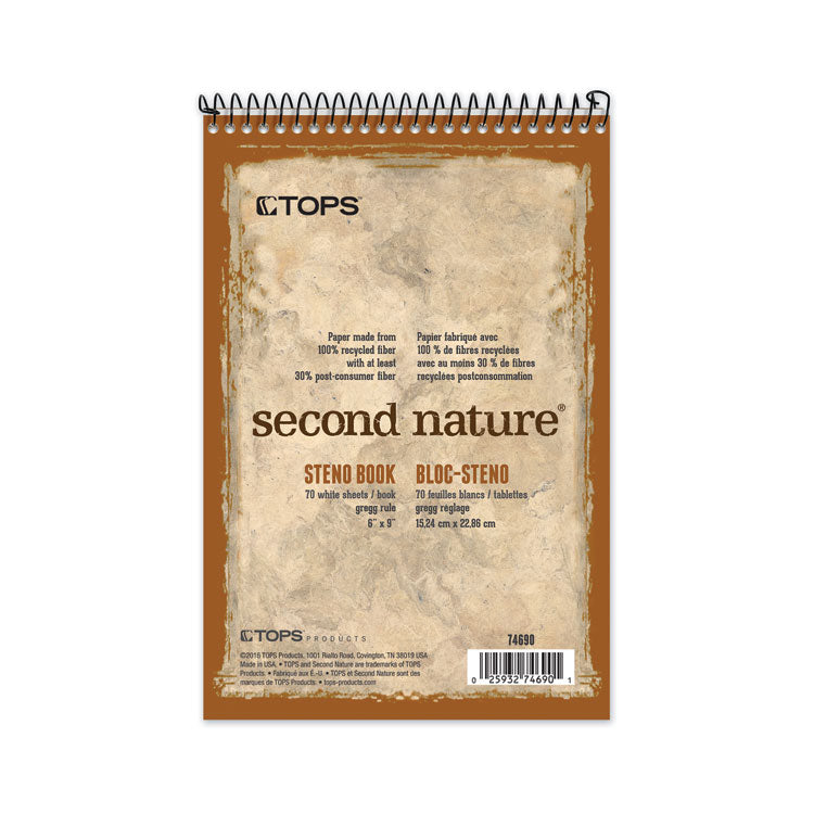 TOPS - Second Nature Recycled Notepads, Gregg Rule, Brown Cover, 70 White 6 x 9 Sheets