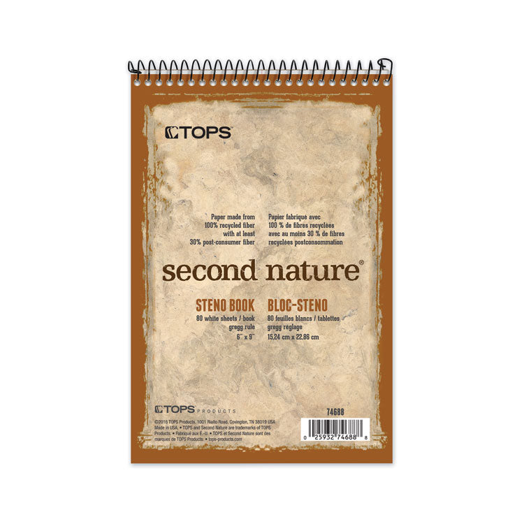 TOPS - Second Nature Recycled Notepads, Gregg Rule, Brown Cover, 80 White 6 x 9 Sheets