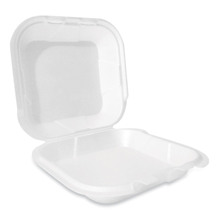 Plastifar - Foam Hinged Lid Container, Secure Two Tab Latch, Poly Bag, 9 x 9 x 3, White, 100/Bag, 2 Bags/Carton