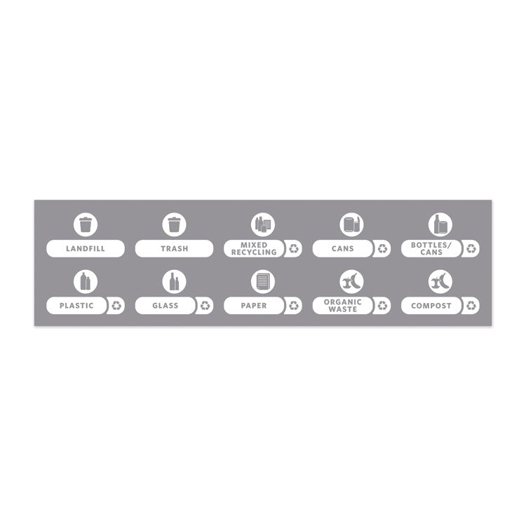 Rubbermaid Commercial - Recycle Label Kit for Slim Jim Recycling Station Billboard, 10 Assorted Messages, 5.59 x 9.55, White/Clear