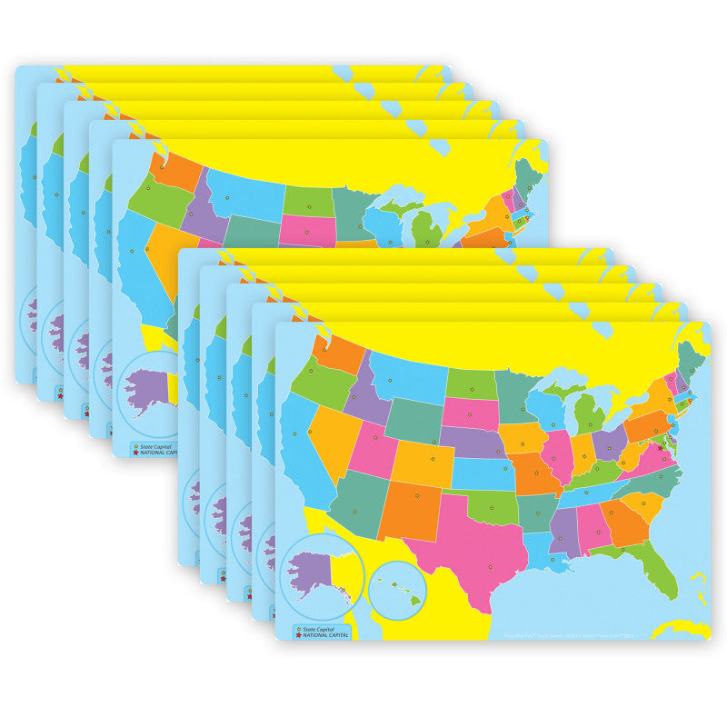 ASHLEY PRODUCTIONS - Smart Poly® PosterMat Pals™ Space Savers, 13" x 9-1/2", US Map, Pack of 10