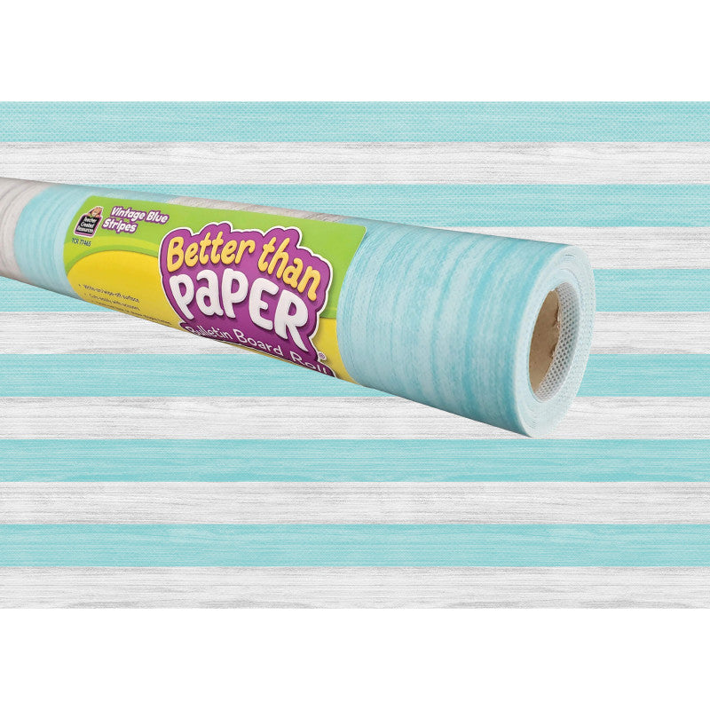 TEACHER CREATED RESOURCES - Vintage Blue Stripes Better Than Paper Bulletin Board Roll, 4' x 12', Pack of 4