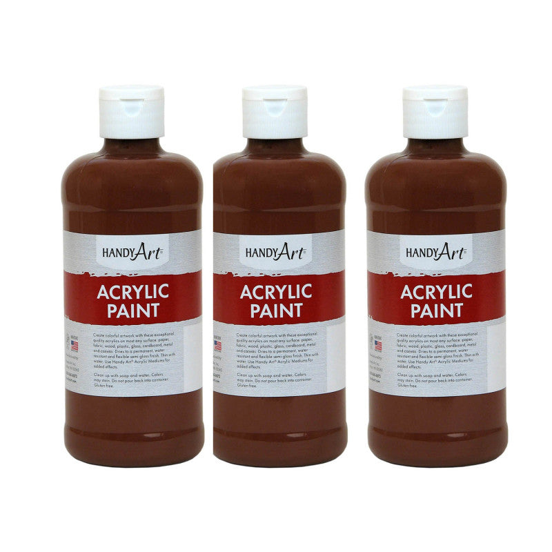 HANDY ART - Acrylic Paint 16 oz, Burnt Sienna, Pack of 3
