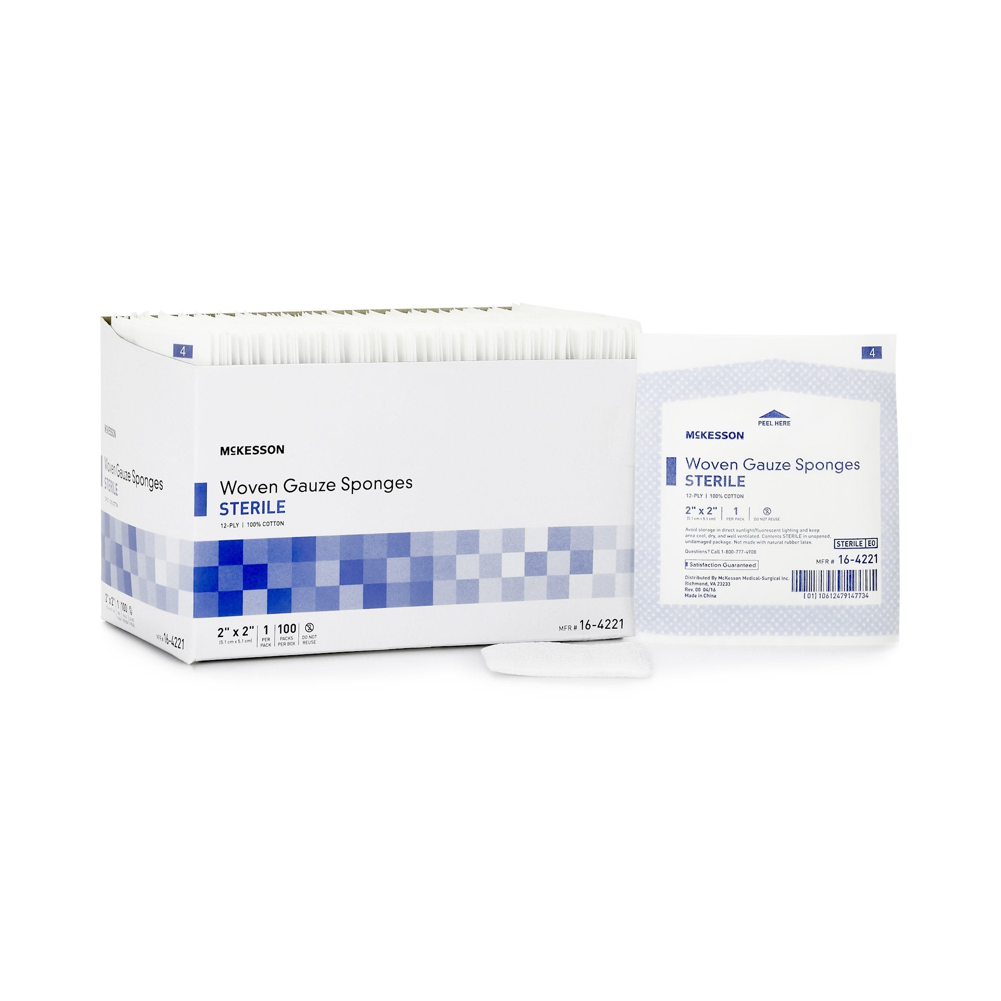 McKesson Brand - Gauze Sponge McKesson 2 X 2 Inch 12-Ply Sterile 1 per Pack [100/BX]