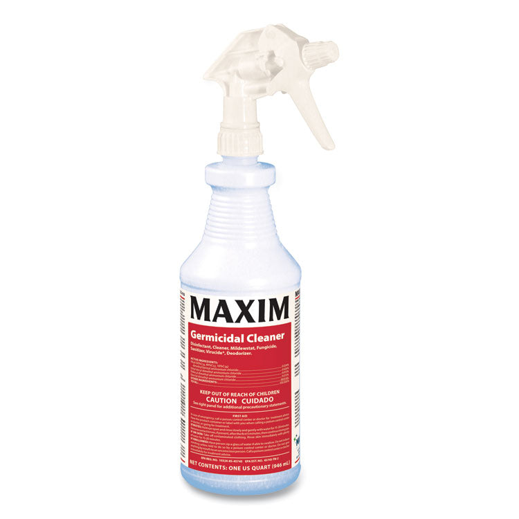Maxim - Germicidal Cleaner, Lemon Scent, 32 oz Bottle, 12 Bottles and 1 Trigger Sprayer/Carton