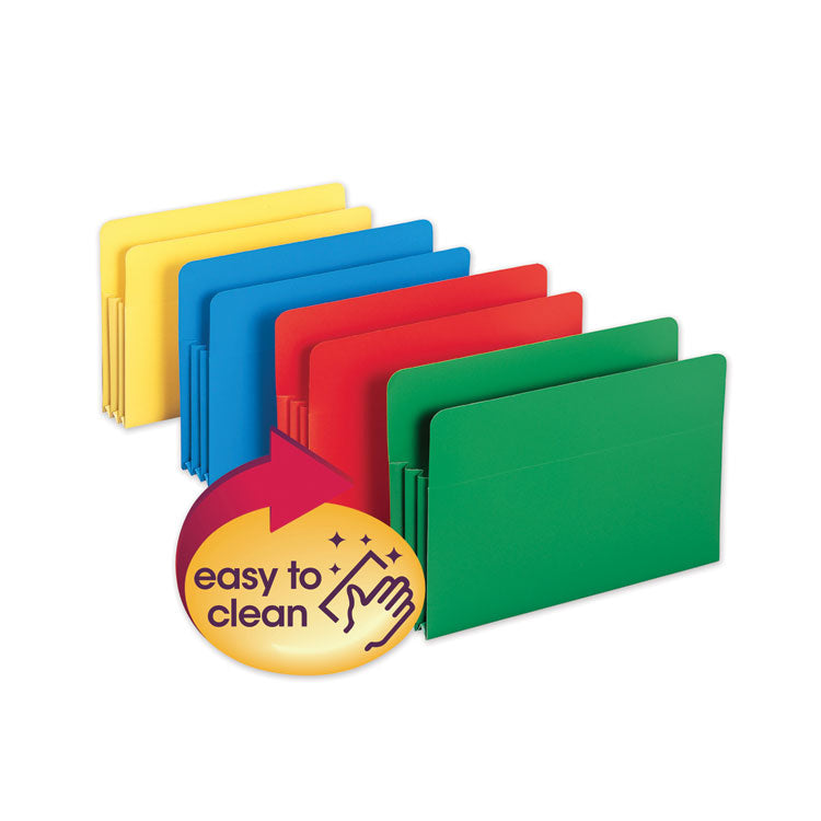 Smead - Poly Drop Front File Pockets, 3.5" Expansion, Legal Size, Assorted Colors, 4/Box