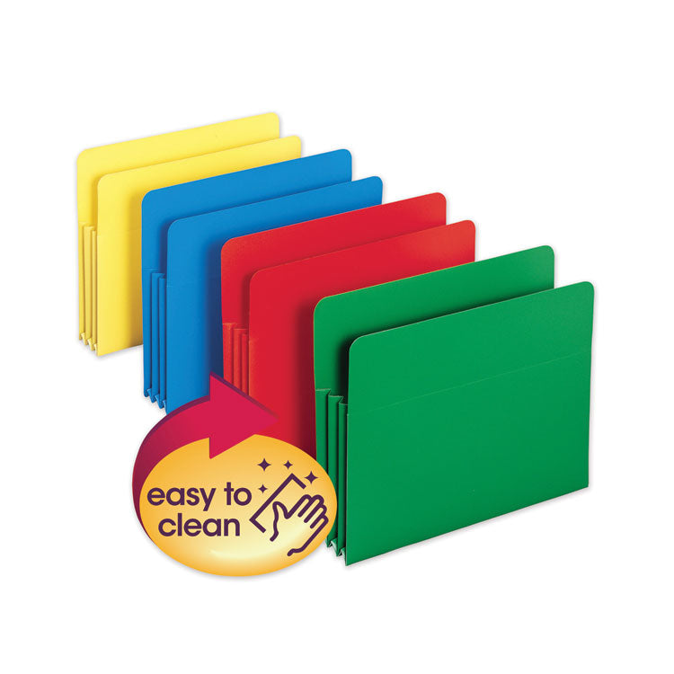 Smead - Poly Drop Front File Pockets, 3.5" Expansion, Letter Size, Assorted Colors, 4/Box