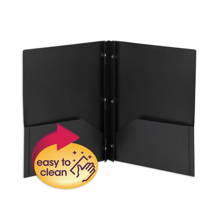 Smead - Poly Two-Pocket Folder with Fasteners, 180-Sheet Capacity, 11 x 8.5, Black, 25/Box