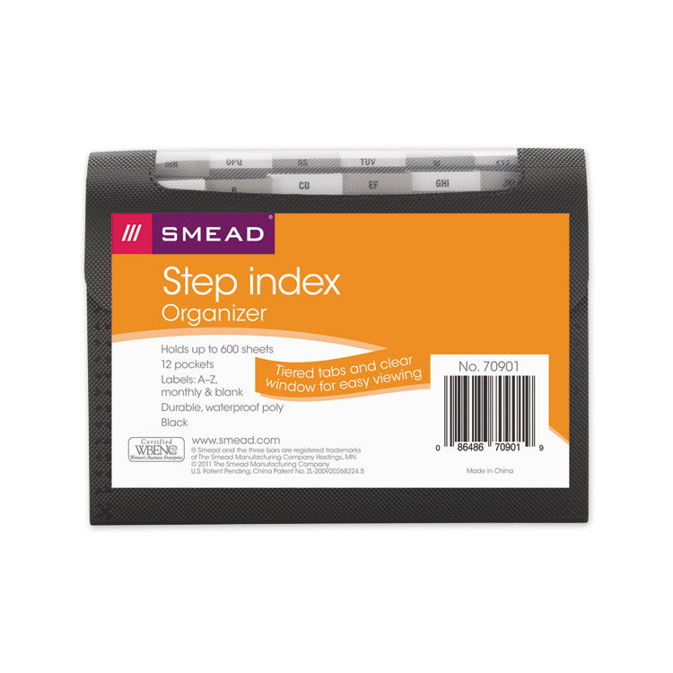 Smead - Step Index Organizer, 12 Sections, Cord/Hook Closure, 1/6-Cut Tabs, Letter Size, Black