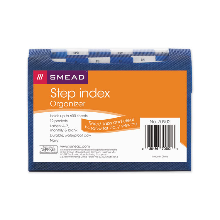 Smead - Step Index Organizer, 12 Sections, Cord/Hook Closure, 1/6-Cut Tabs, Letter Size, Navy