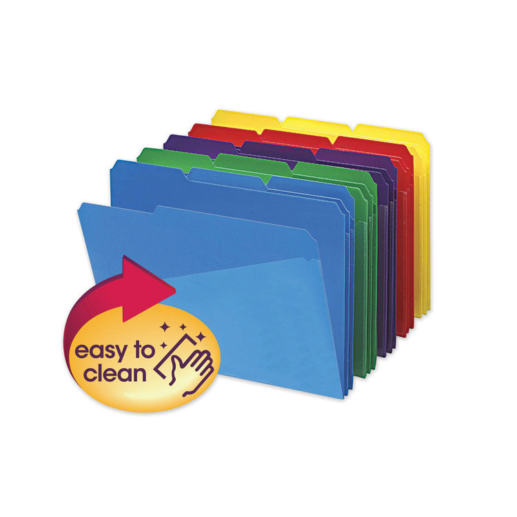 Smead - Poly Colored File Folders With Slash Pocket, 1/3-Cut Tabs: Assorted, Letter Size, 0.75" Expansion, Assorted Colors, 30/Box