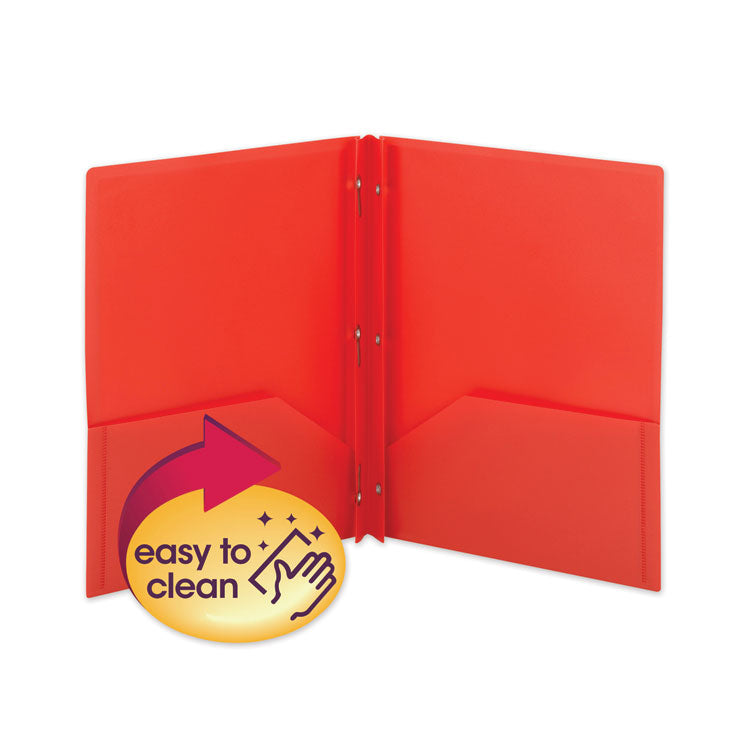 Smead - Poly Two-Pocket Folder with Fasteners, 180-Sheet Capacity, 11 x 8.5, Red, 25/Box