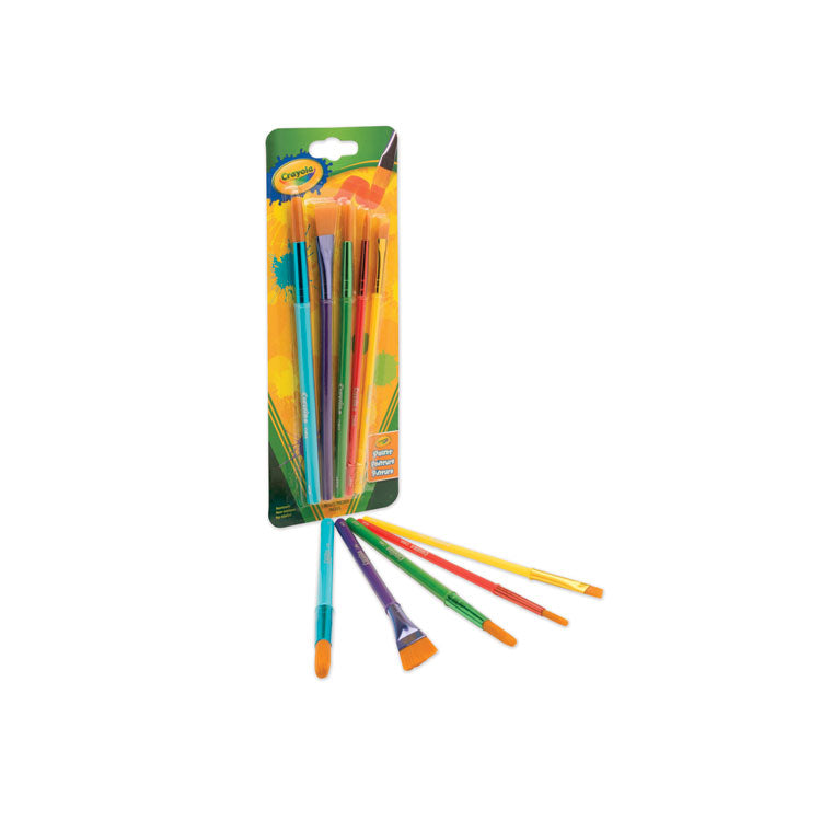 Crayola - Arts and Craft Brush Set, Assorted Sizes, Natural Hair, Angled, Flat, Round, 5/Set