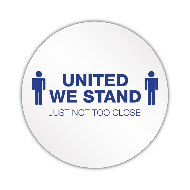 deflecto - Personal Spacing Discs, United We Stand, 20" dia, White/Blue, 6/Pack