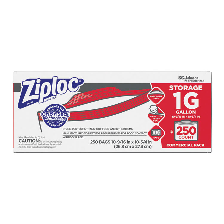 Ziploc - Double Zipper Storage Bags, 1 gal, 1.75 mil, 10.56" x 10.75", Clear, 250/Box