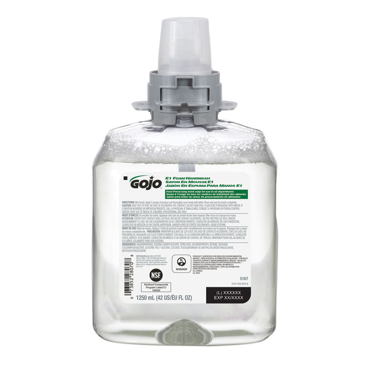 GOJO - E1 Foam Handwash, Fragrance-Free, 1,250 mL, 4/Carton