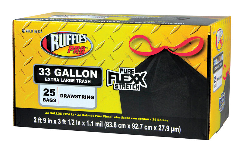 RUFFIES - Ruffies Pro 33 gal Trash Bags Drawstring 25 pk 1.1 mil - Case of 6