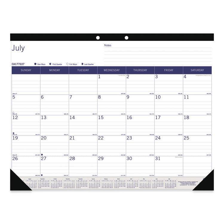 Blueline - Academic Monthly Desk Pad Calendar, 22 x 17, White/Blue/Gray Sheets, Black Binding/Corners, 13-Month (July-July): 2023-2024