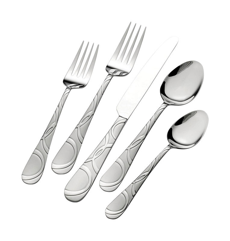 PFALTZGRAFF - Pfaltzgraff Silver Stainless Steel Swirl Pattern on handle Flatware Set 20 pk