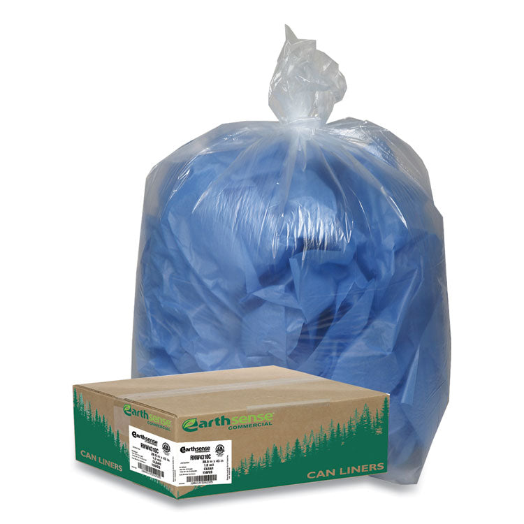 Earthsense Commercial - Linear Low Density Clear Recycled Can Liners, 23 gal, 1.25 mil, 28.5" x 43", Clear, 150/Carton