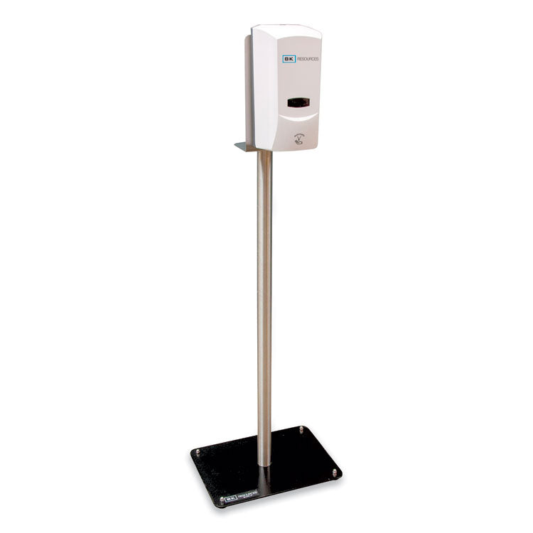 BK Resources - Hand Sanitizer Stand with Hands Free Dispenser, 1,000 mL, 12 x 16 x 51, Silver/White/Black