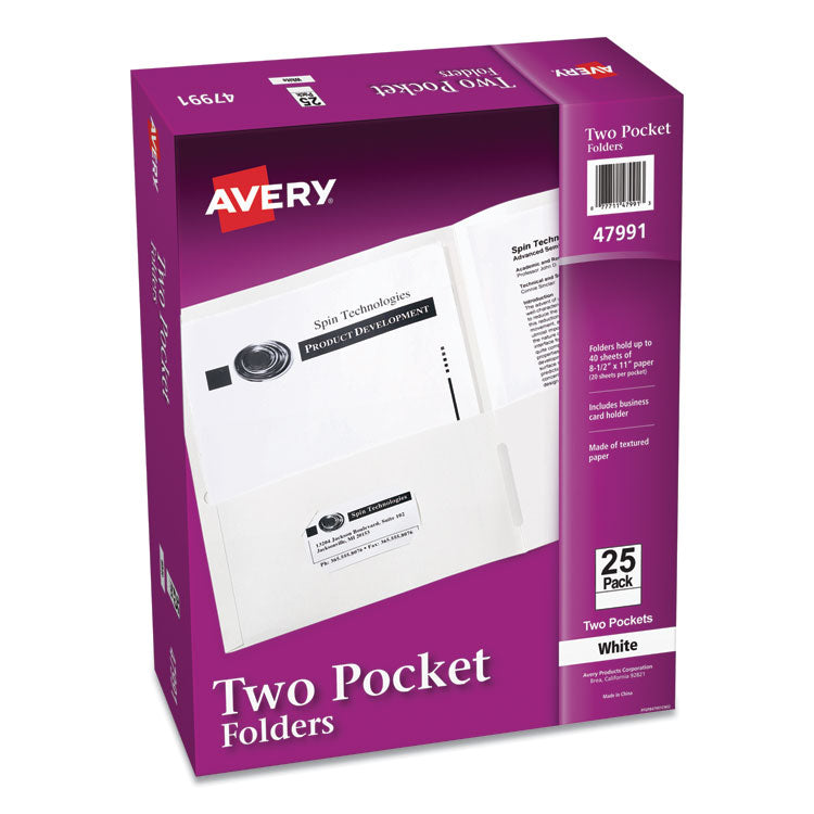 Avery - Two-Pocket Folder, 40-Sheet Capacity, 11 x 8.5, White, 25/Box