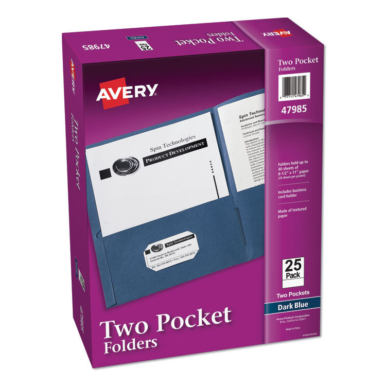 Avery - Two-Pocket Folder, 40-Sheet Capacity, 11 x 8.5, Dark Blue, 25/Box