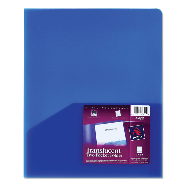 Avery - Plastic Two-Pocket Folder, 20-Sheet Capacity, 11 x 8.5, Translucent Blue