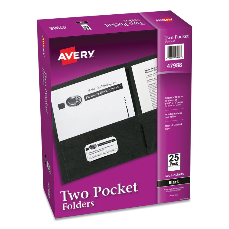 Avery - Two-Pocket Folder, 40-Sheet Capacity, 11 x 8.5, Black, 25/Box