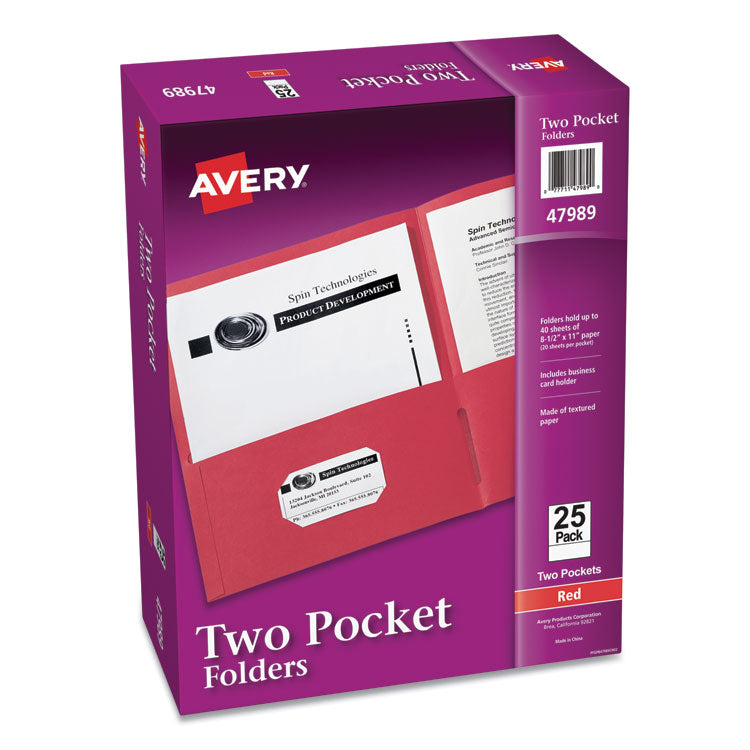 Avery - Two-Pocket Folder, 40-Sheet Capacity, 11 x 8.5, Red, 25/Box