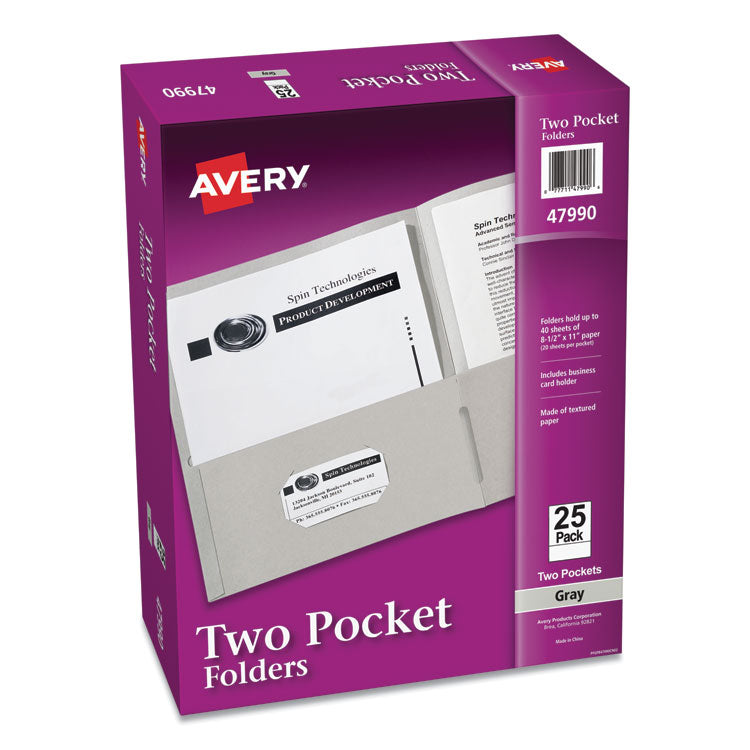 Avery - Two-Pocket Folder, 40-Sheet Capacity, 11 x 8.5, Gray, 25/Box