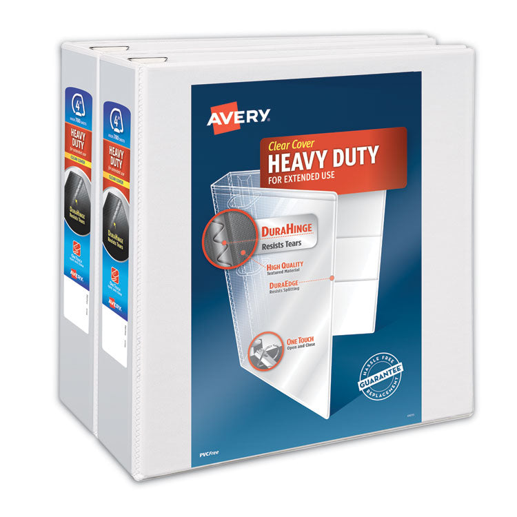 Avery - Heavy-Duty Non Stick View Binder with DuraHinge and Slant Rings, 3 Rings, 4" Capacity, 11 x 8.5, White, 2/Pack