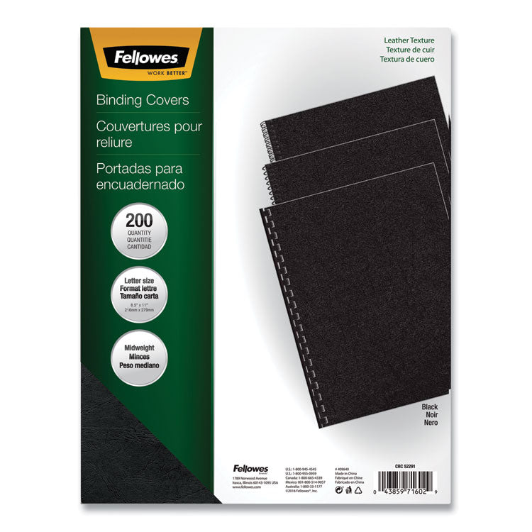 Fellowes - Executive Leather-Like Presentation Cover, Black, 11 x 8.5, Unpunched, 200/Pack