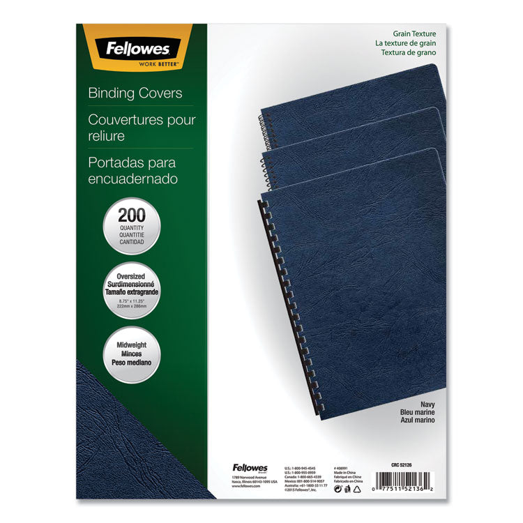 Fellowes - Expressions Classic Grain Texture Presentation Covers for Binding Systems, Navy, 11.25 x 8.75, Unpunched, 200/Pack