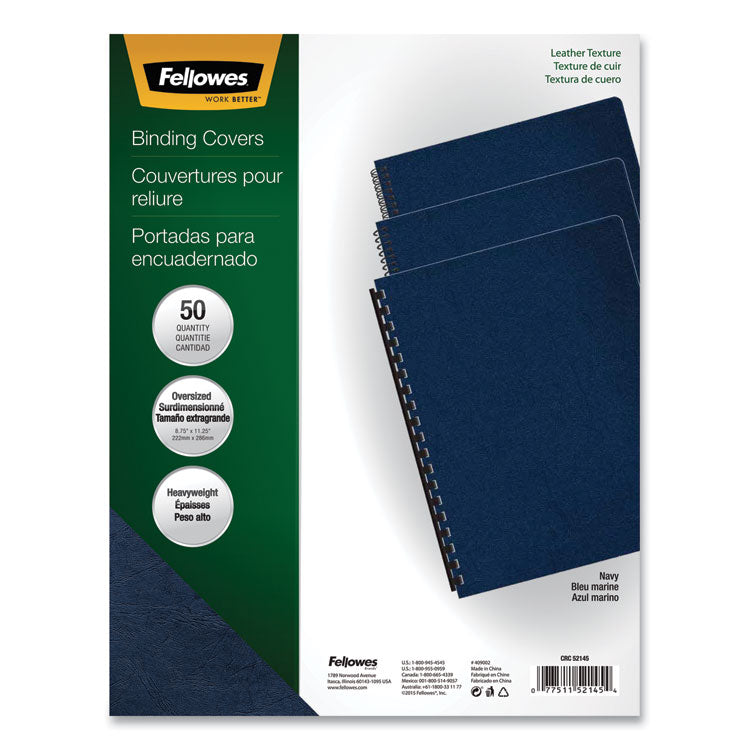 Fellowes - Executive Leather-Like Presentation Cover, Navy, 11.25 x 8.75, Unpunched, 50/Pack