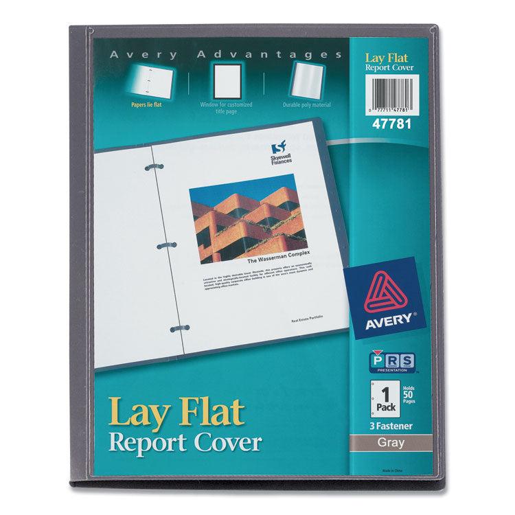 Avery - Lay Flat View Report Cover, Flexible Fastener, 0.5" Capacity, 8.5 x 11, Clear/Gray