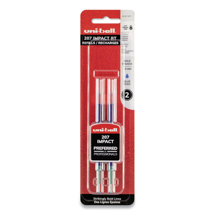 uniball - Refill for Gel 207 IMPACT RT Roller Ball Pens, Bold Conical Tip, Blue Ink, 2/Pack
