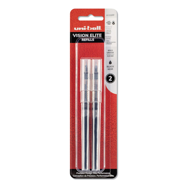 uniball - Refill for Vision Elite Roller Ball Pens, Bold Conical Tip, Black Ink, 2/Pack