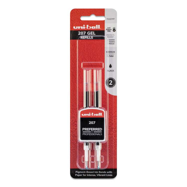 uniball - Refill for Signo Gel 207 Pens, Medium 0.7 mm Conical Tip, Black Ink, 2/Pack